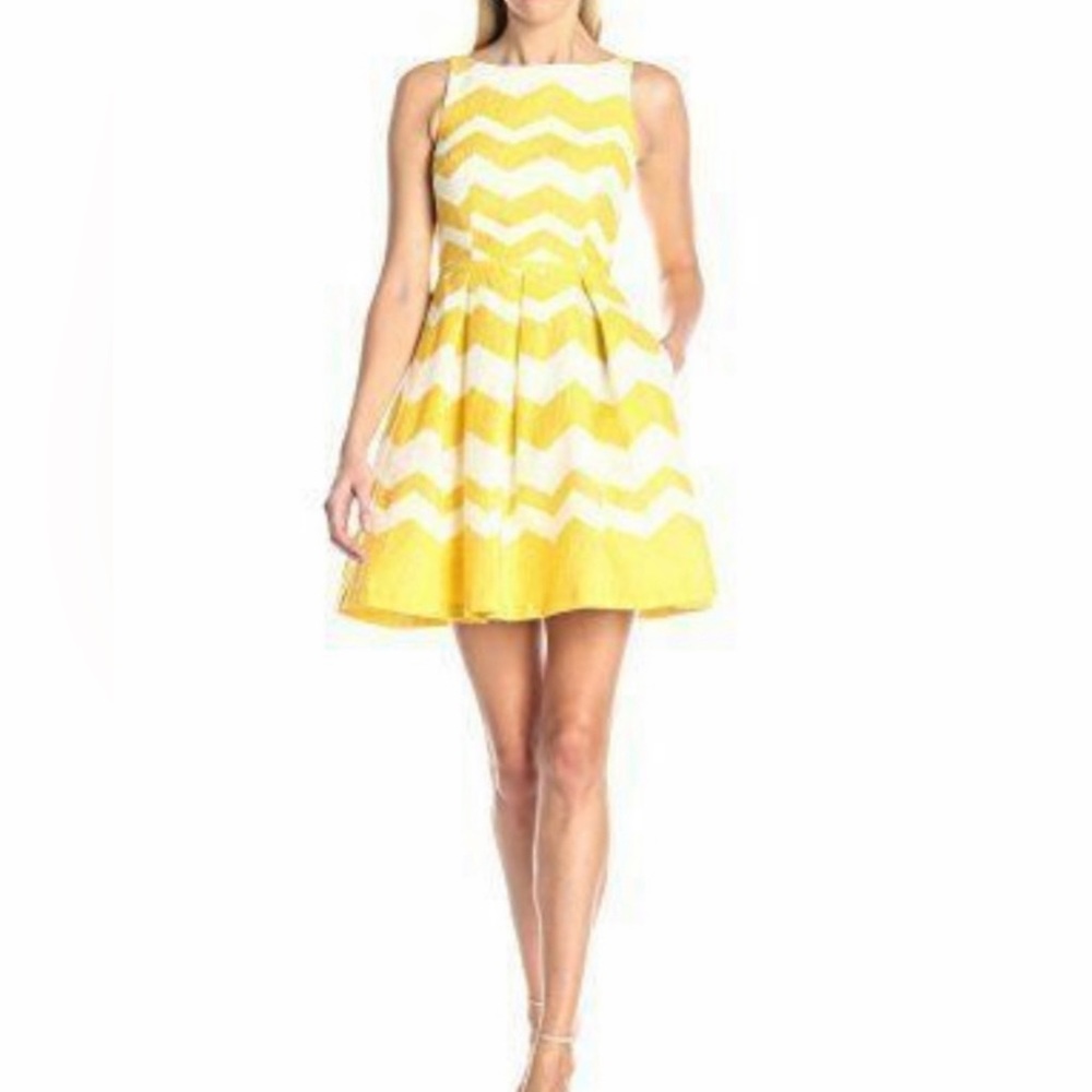 173.  NWT  JUST TAYLOR BLK&WHITE CHEVRON PLEATED DRESS SIZE 8